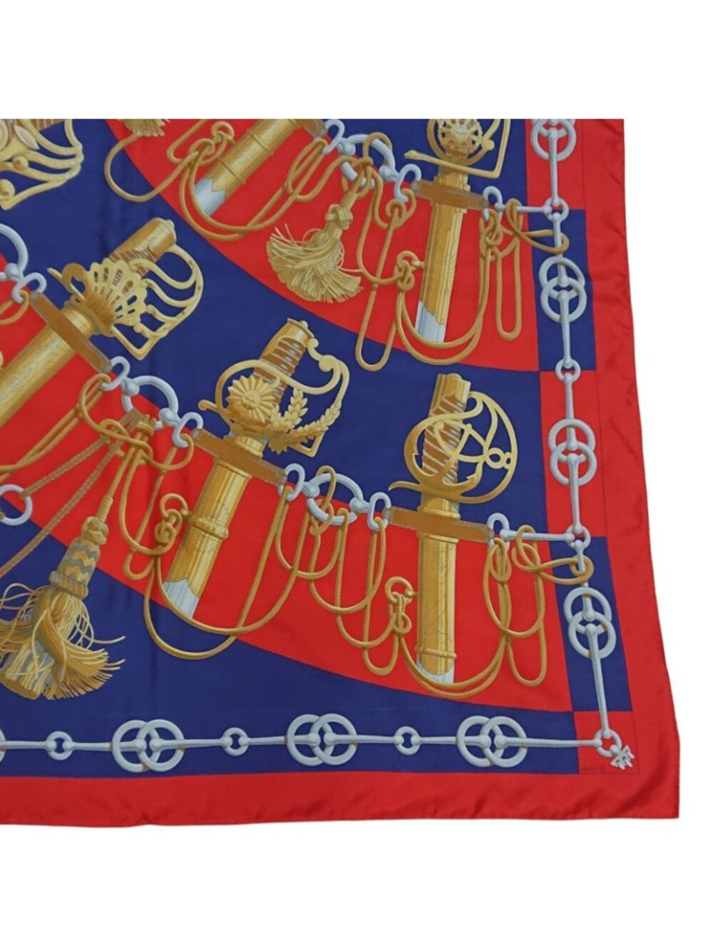 Hermes Carre 90 Cliquetis Silk Scarf Red Navy Gold - Picture 14 of 16